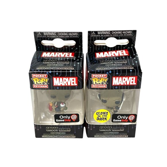 Marvel Funko Pocket Pop Groot Gamer Keychain Bobble-Head Glow Dark GameStop NEW - Picture 5 of 9
